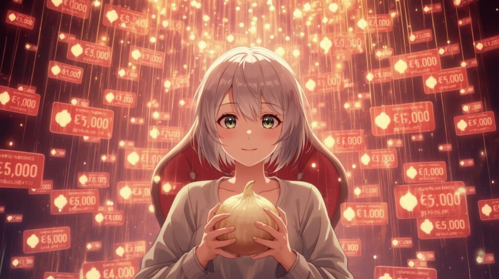 スパチャを浴びる新玉ネギ