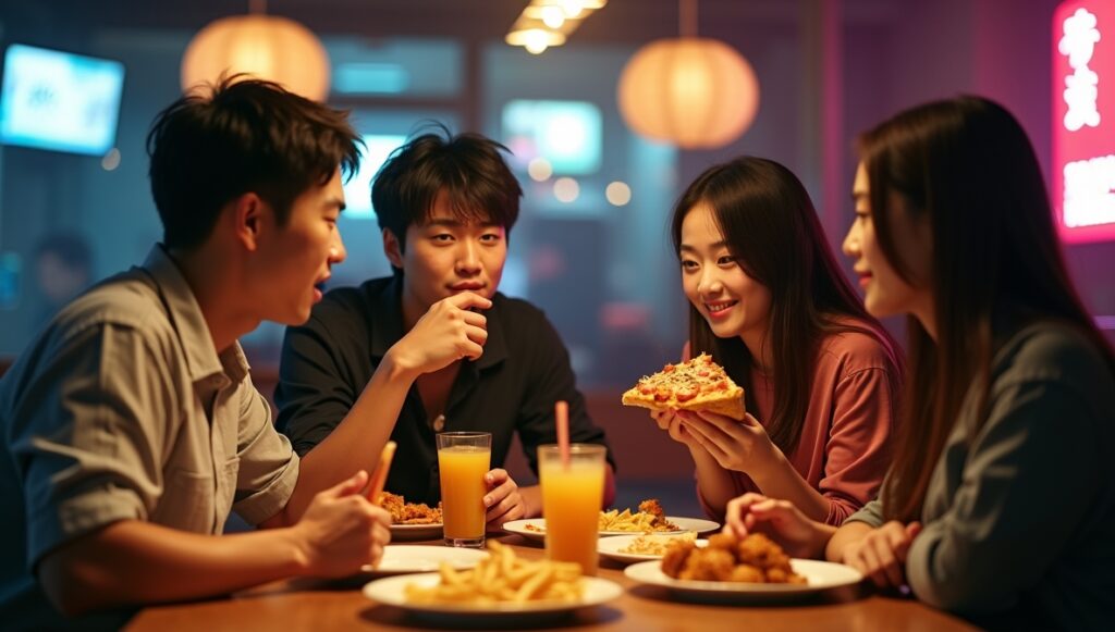 相席屋でピザを食べる女性