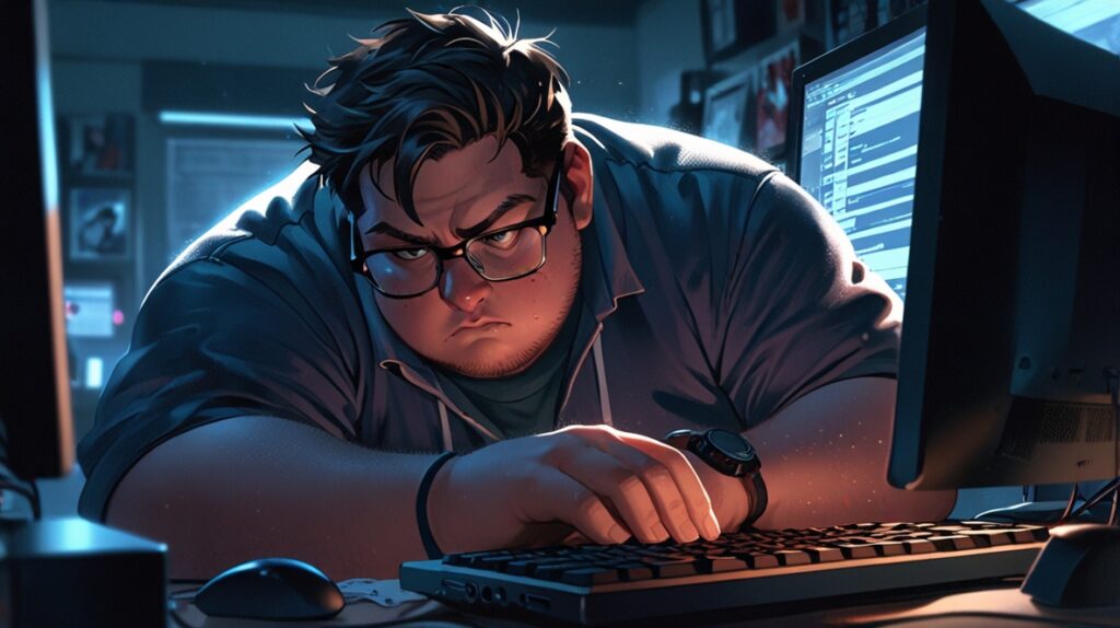 イケメンの無価値化を試みる肥満（4度）の男性