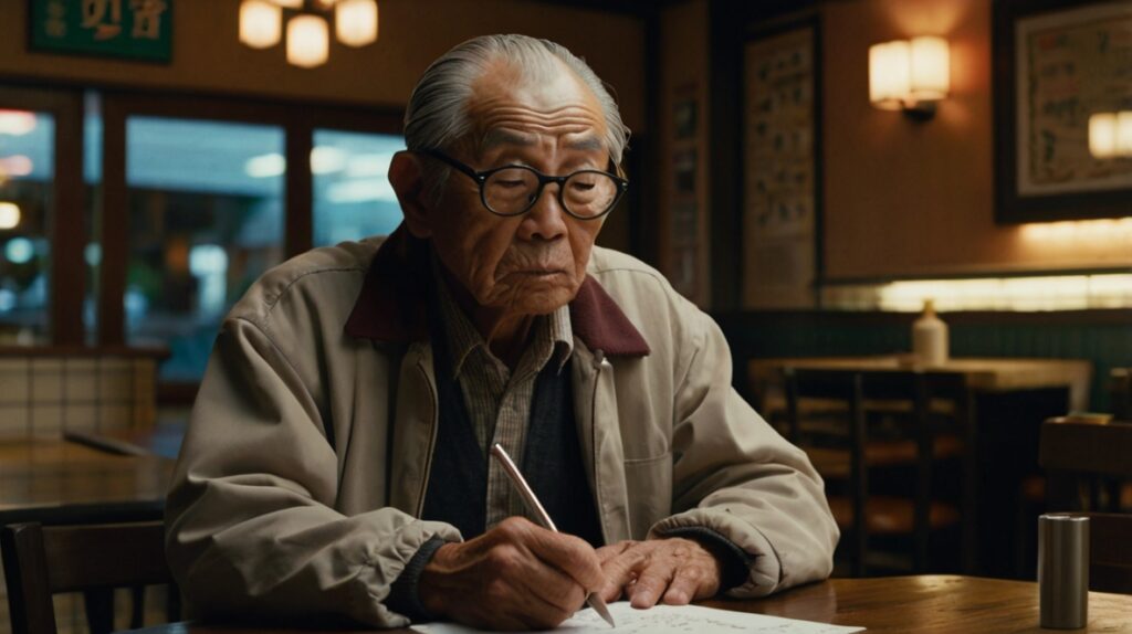 アンケートハガキでコンサルティングを行う男性