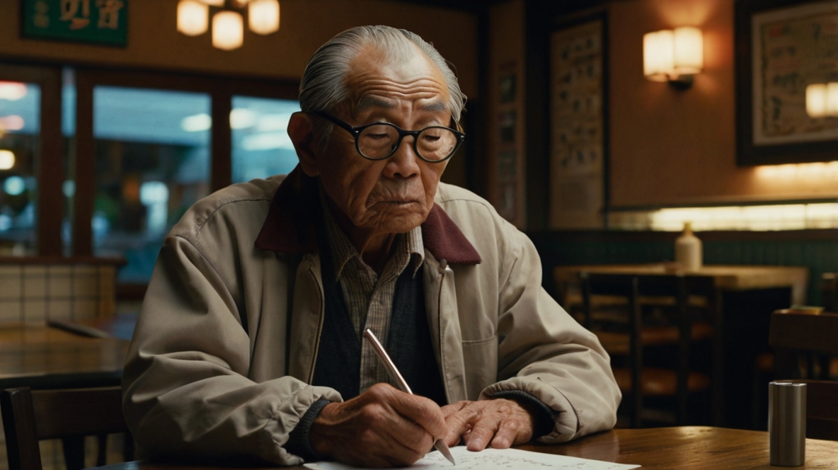 アンケートハガキでコンサルティングを行う男性