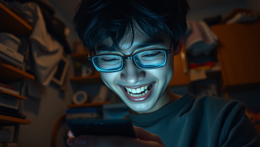 単位のことも忘れてスマホに興じる学生