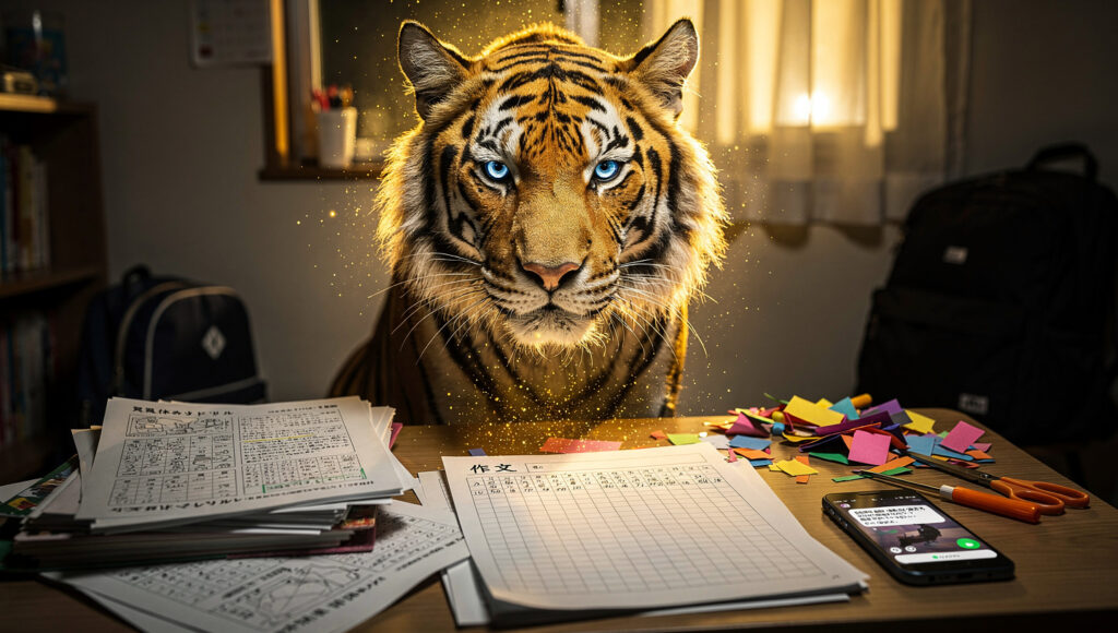夏休みの宿題をずっと見てたゴールドタイガー