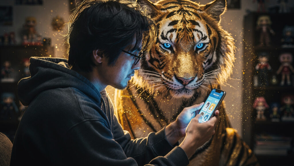 スワイプをずっと見てたゴールドタイガー