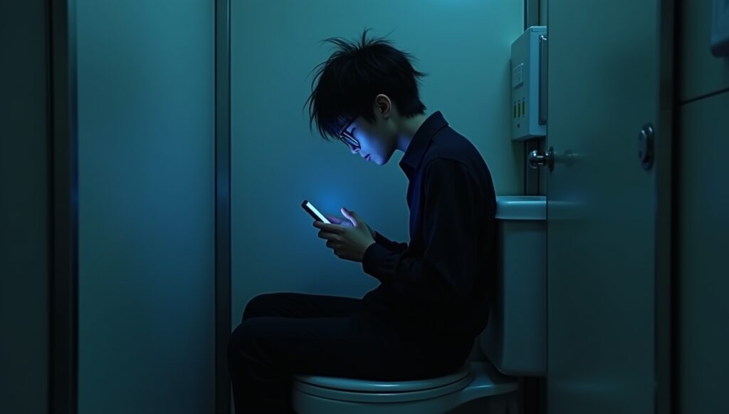 文化祭中にトイレにこもる男子生徒