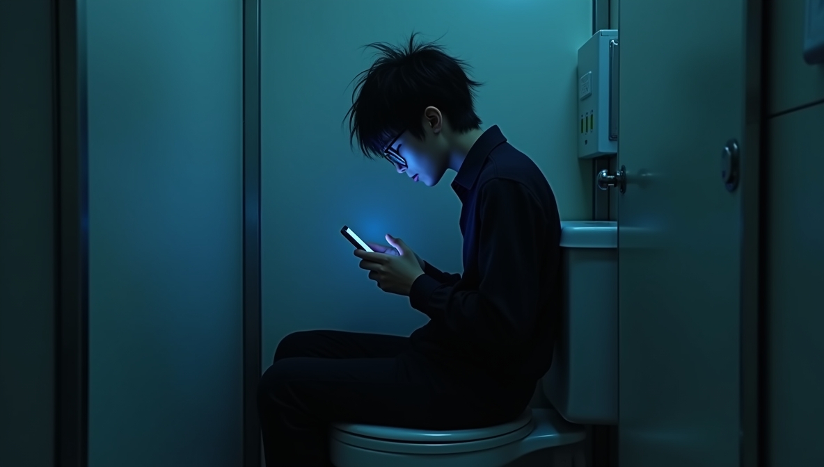 文化祭中にトイレにこもる男子生徒