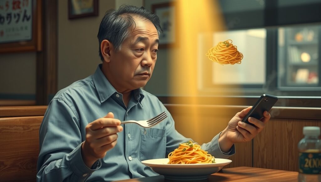 ナポリタンを食べるおじさん