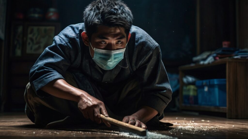 掃除中（試験期間中）の学生