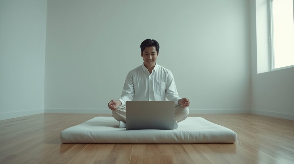 モノの少ない部屋にいる男性