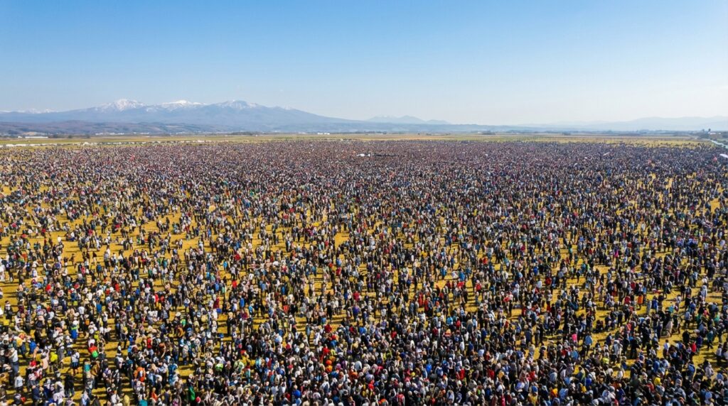 地平線までびっしりと人で埋め尽くされた大平原
