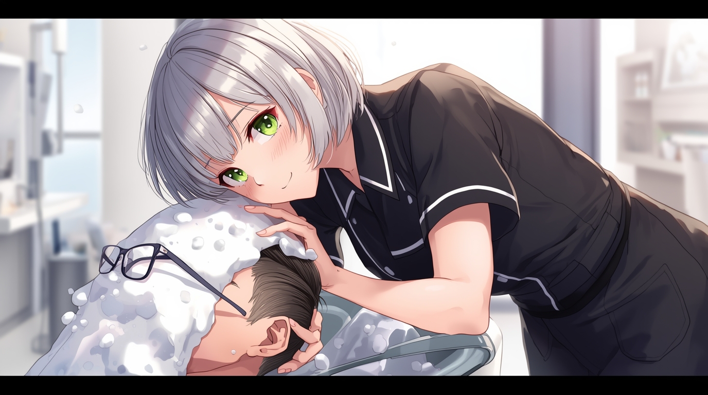 シャンプーする美容師