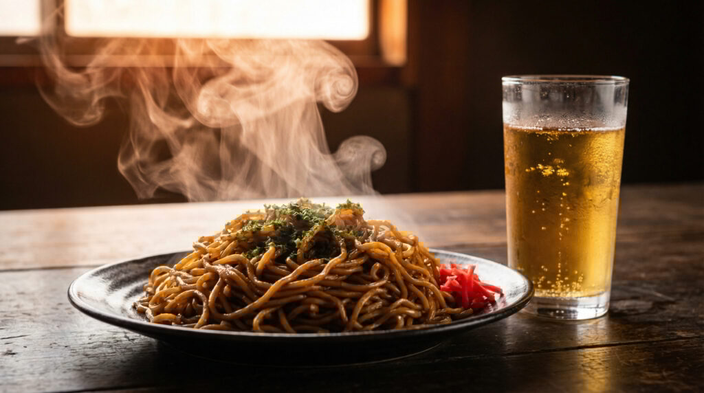 焼きそばとジュース