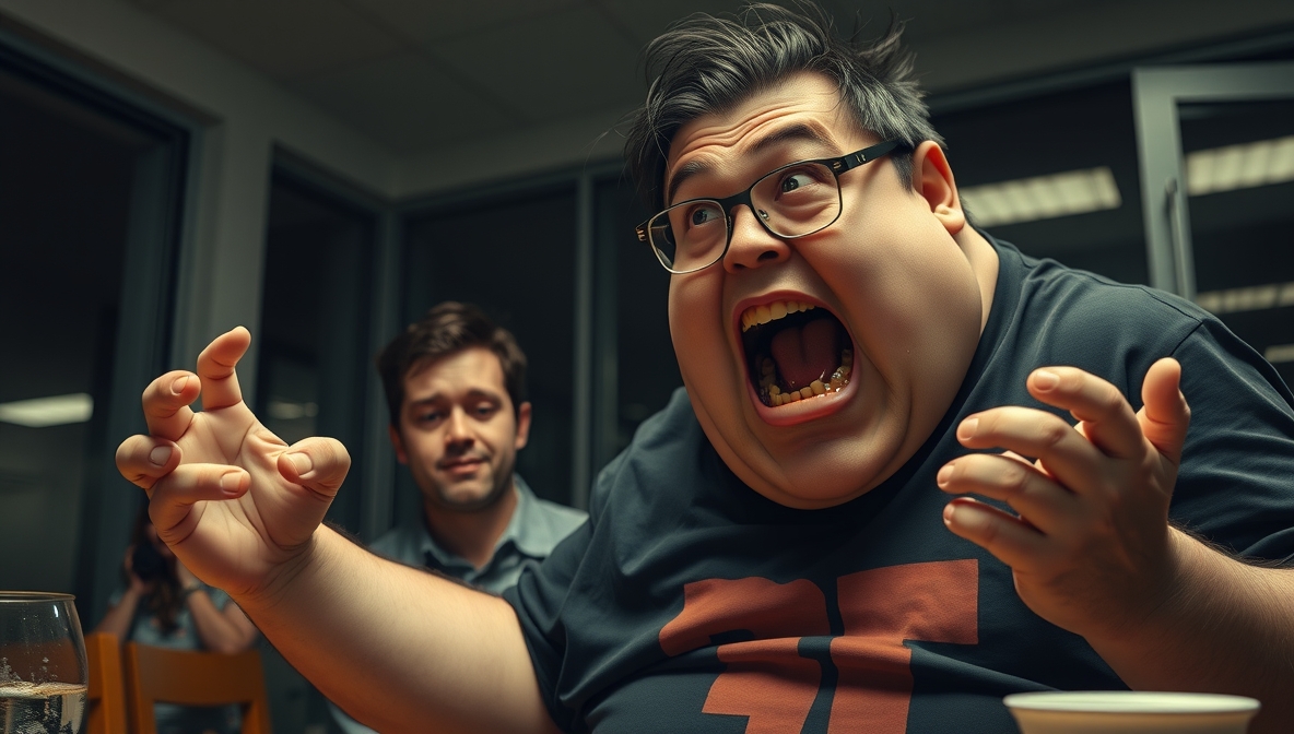 早口で知識を披露する男性