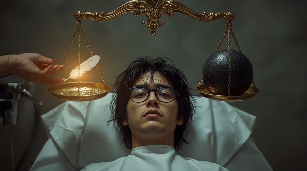 天秤にかける男性