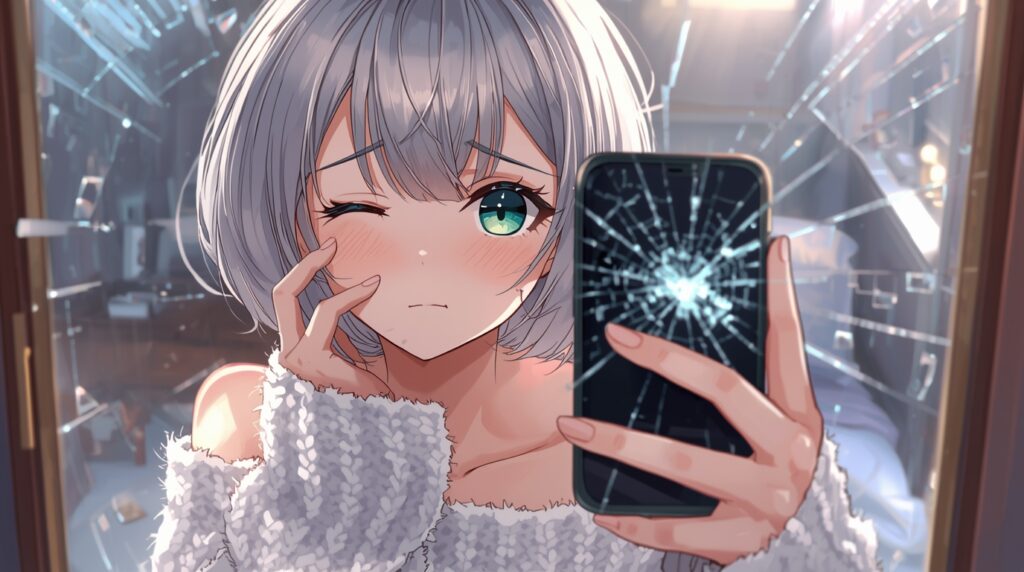バキバキスマホを持つ人物