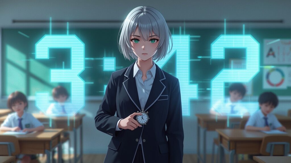 3分42経過したことを告げる教師