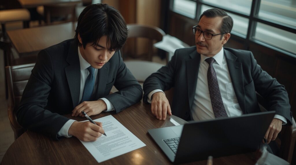 契約書にサインをさせるネットワークビジネスおじさん