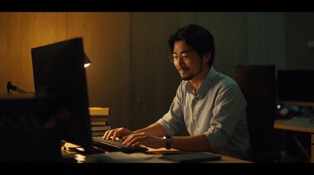 引き継ぎ資料を作成する男性