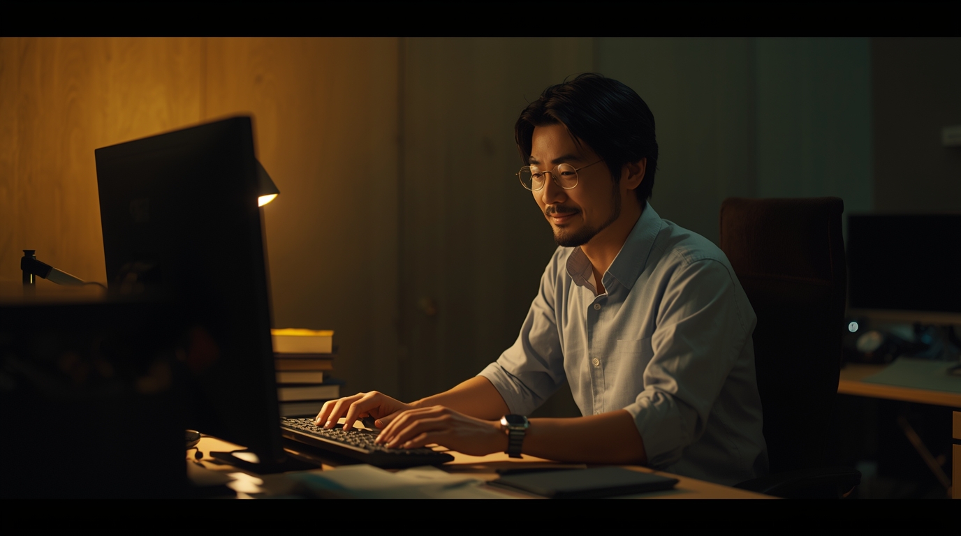 引き継ぎ資料を作成する男性