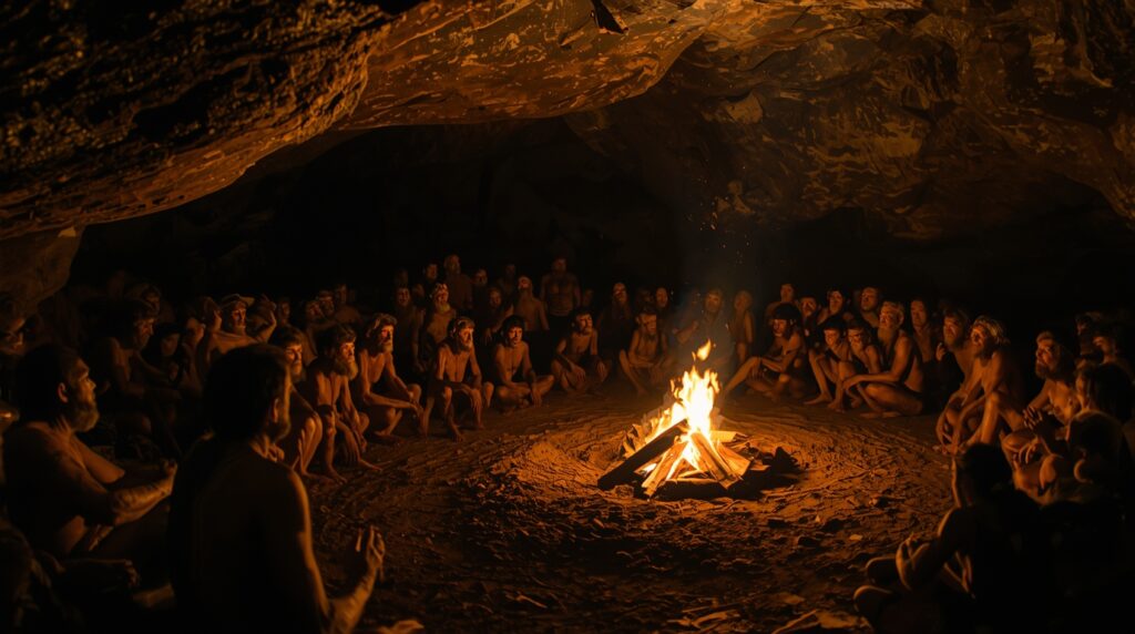 ただ火を見る様子