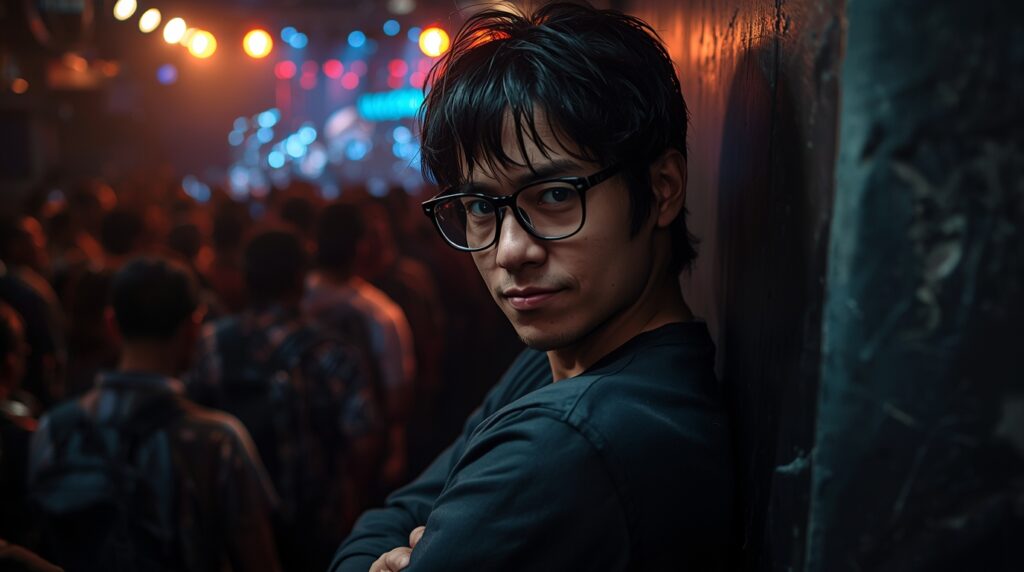 後方で腕を組む人物