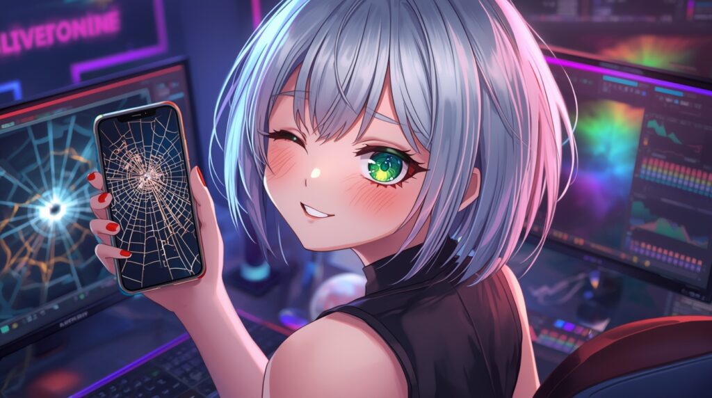 スマホ画面がバキバキの人物