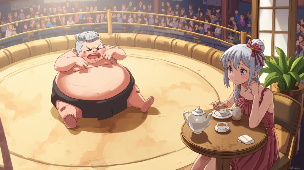 土俵に上がらず戦いが成立しない様子
