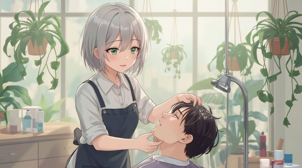 かゆいところがないか確認する美容師