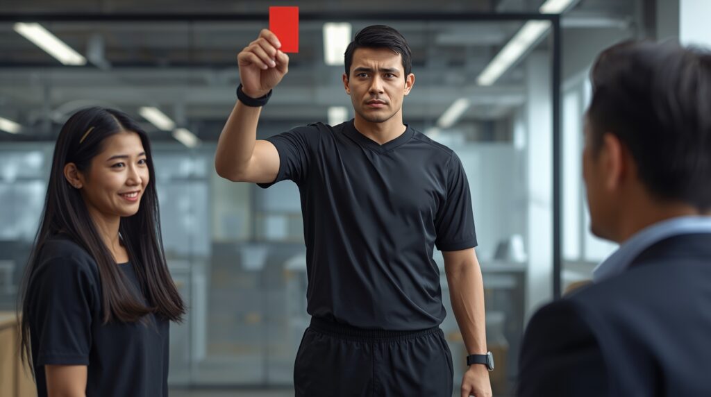 愛想笑いにレッドカードを出す審判