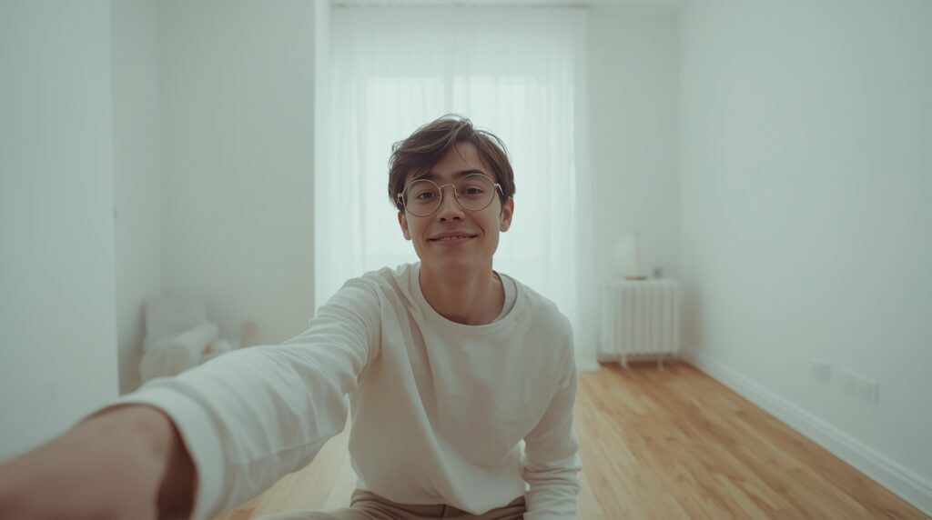 モノがない部屋を撮影する男性