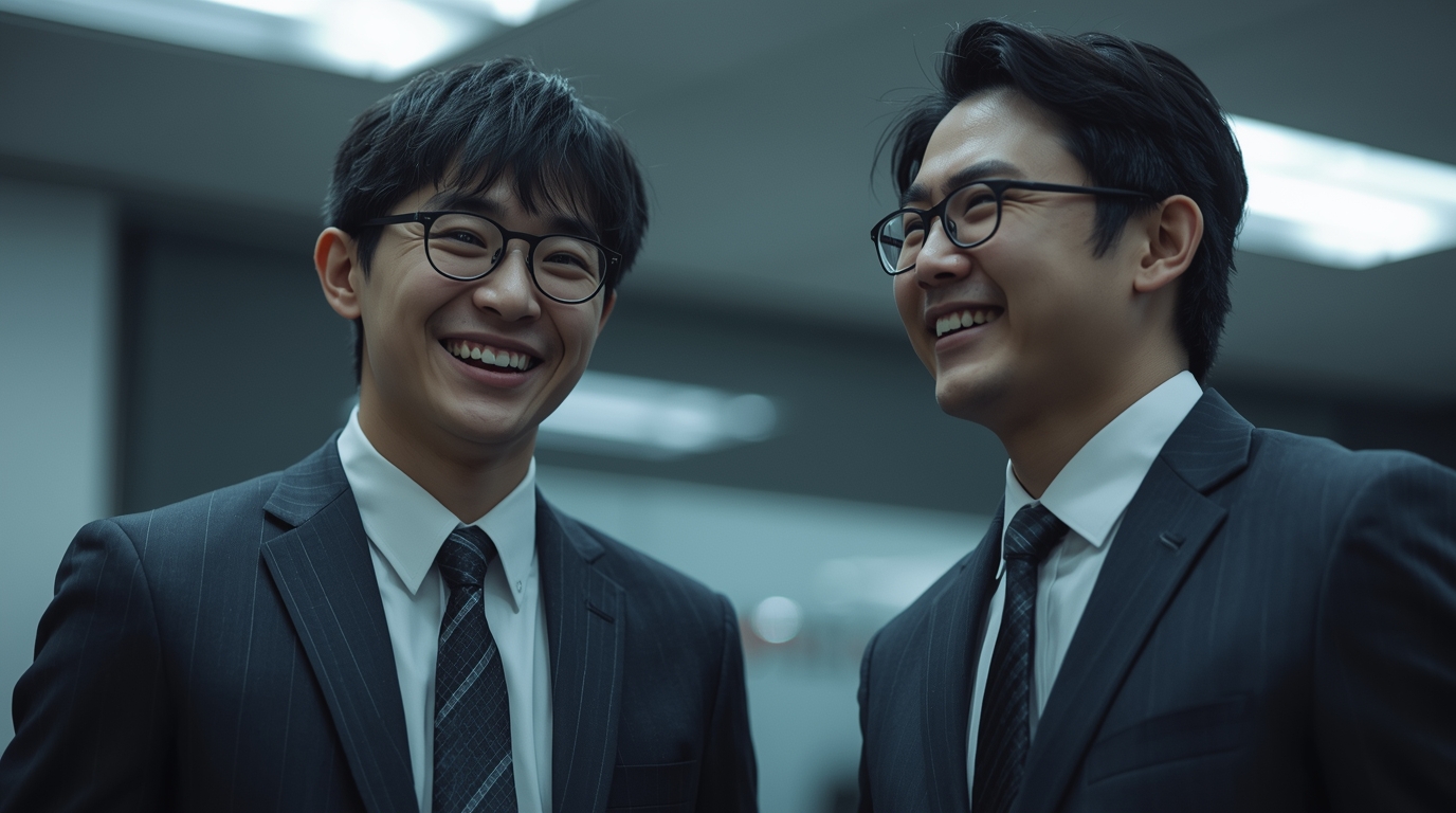 寝てない自慢をしあう二人組の男性