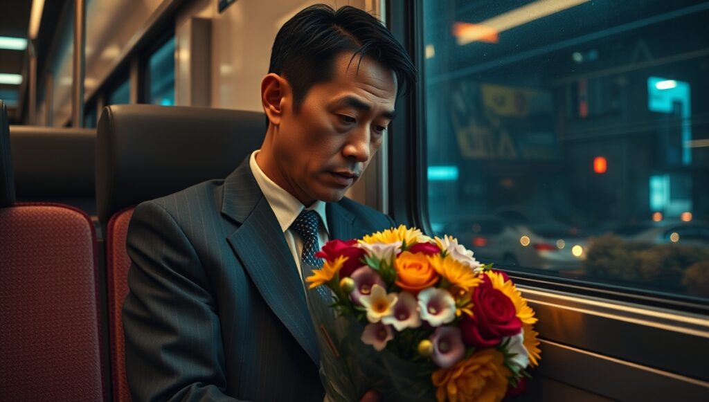 電車の中で気付く男性