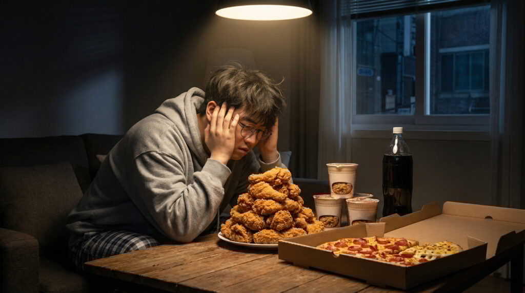 夜食のやる気に満ち溢れた人物