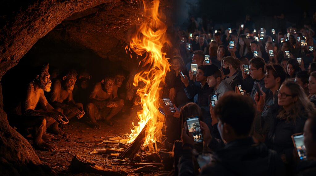 火とスマホの対比