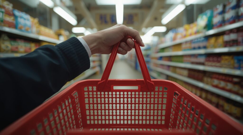 カゴを持つ人物