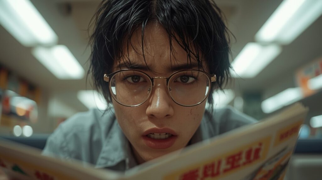 メニューを熟読する男子学生
