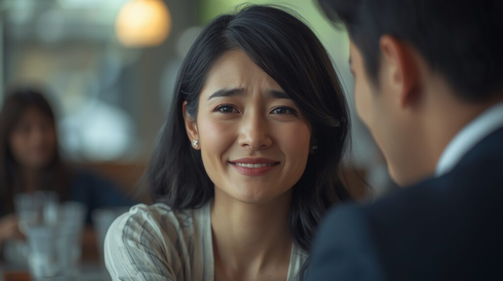 愛想笑いする女性