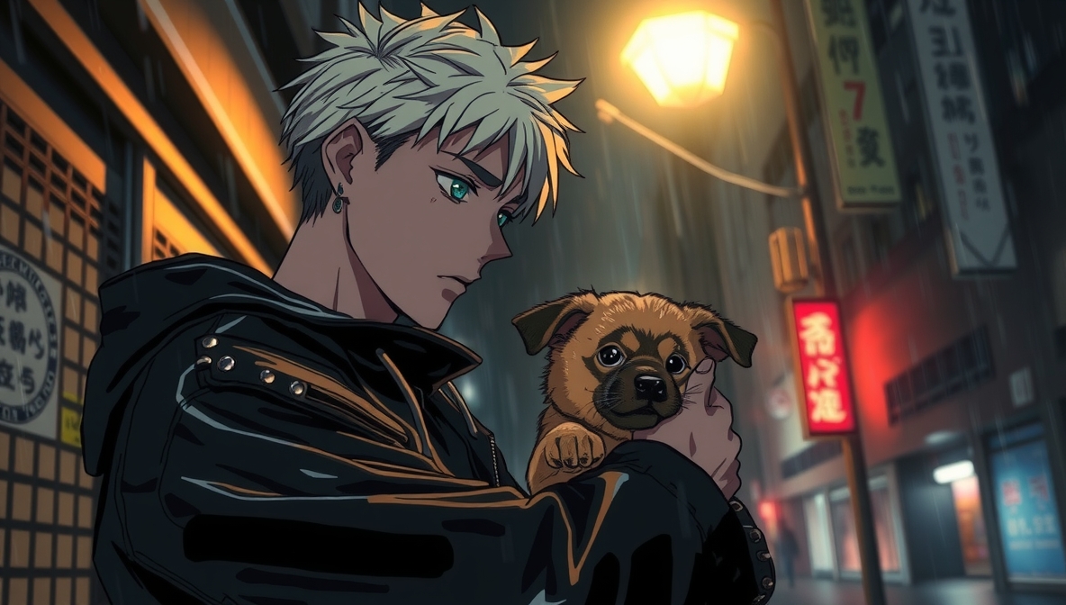 子犬を拾う不良