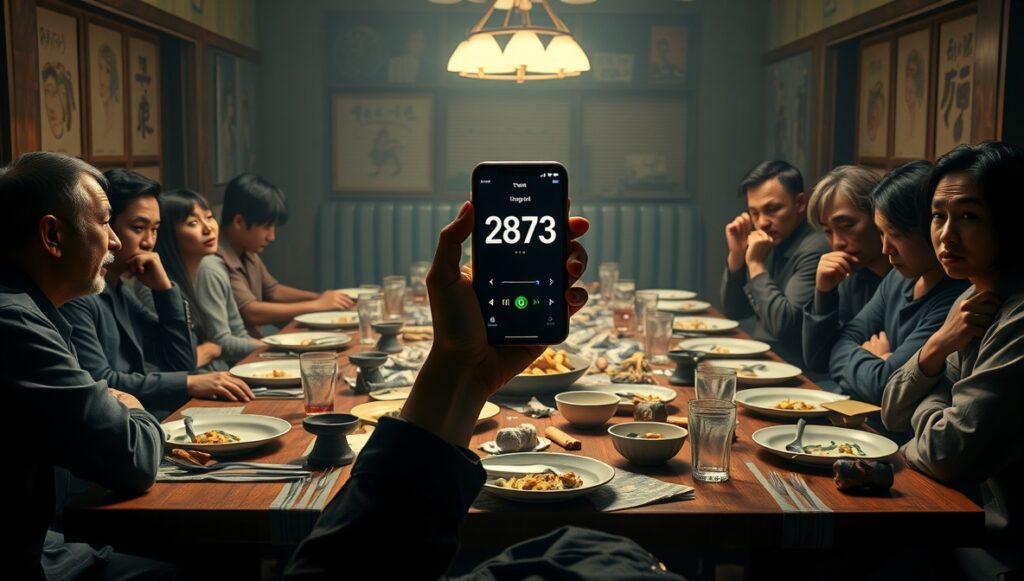 割り勘アプリで一人頭2873円を算出する様子