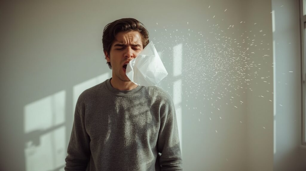 くしゃみをする人物