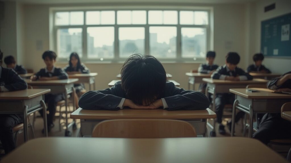 突っ伏す男子生徒