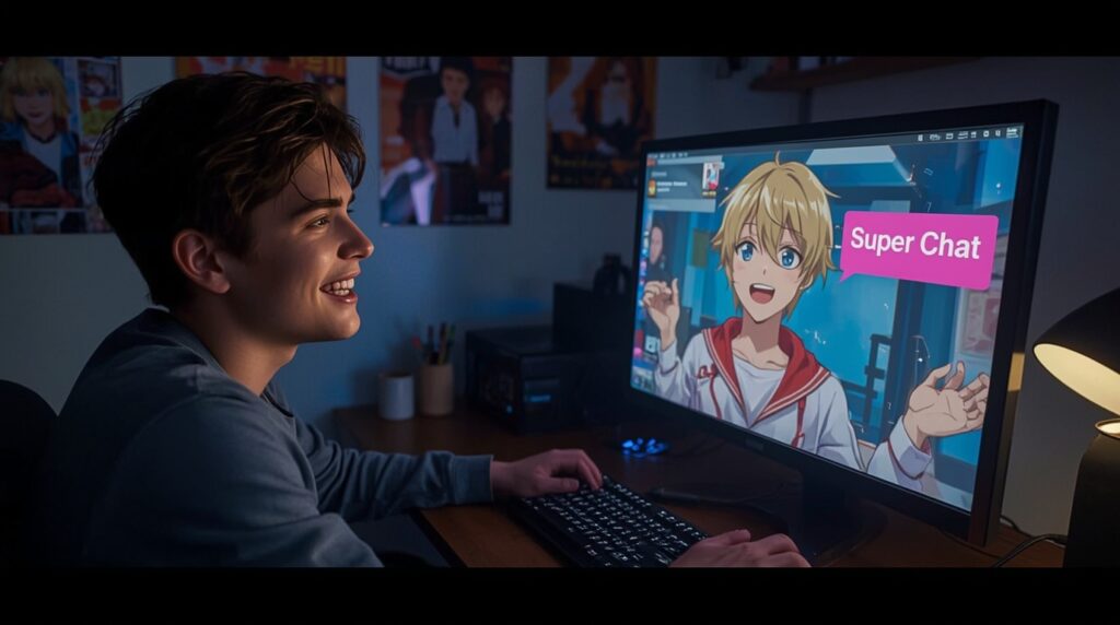 スーパーチャットを読み上げられる男性視聴者