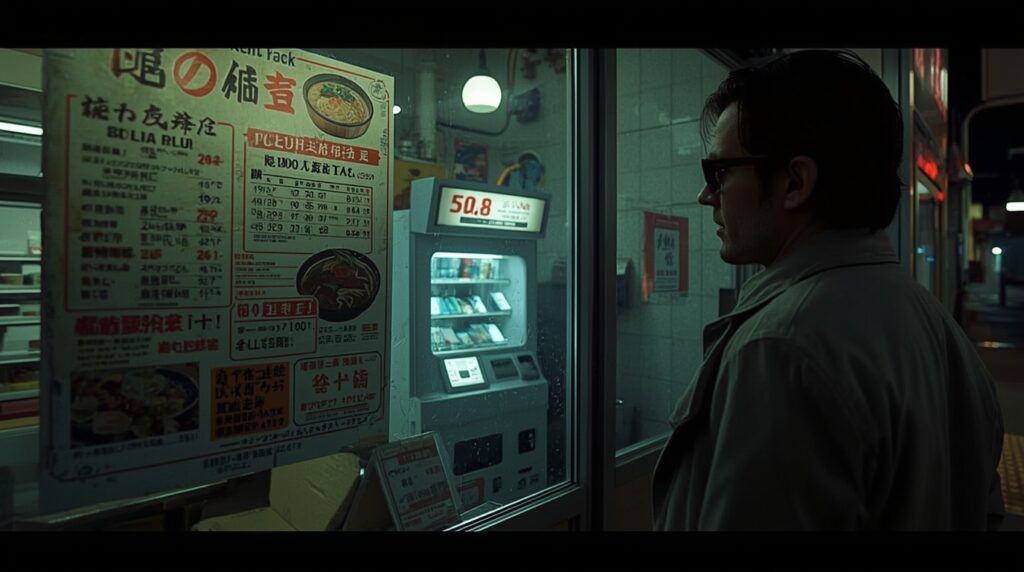 外に貼り出されているメニューをガラス越しにガン見する男性