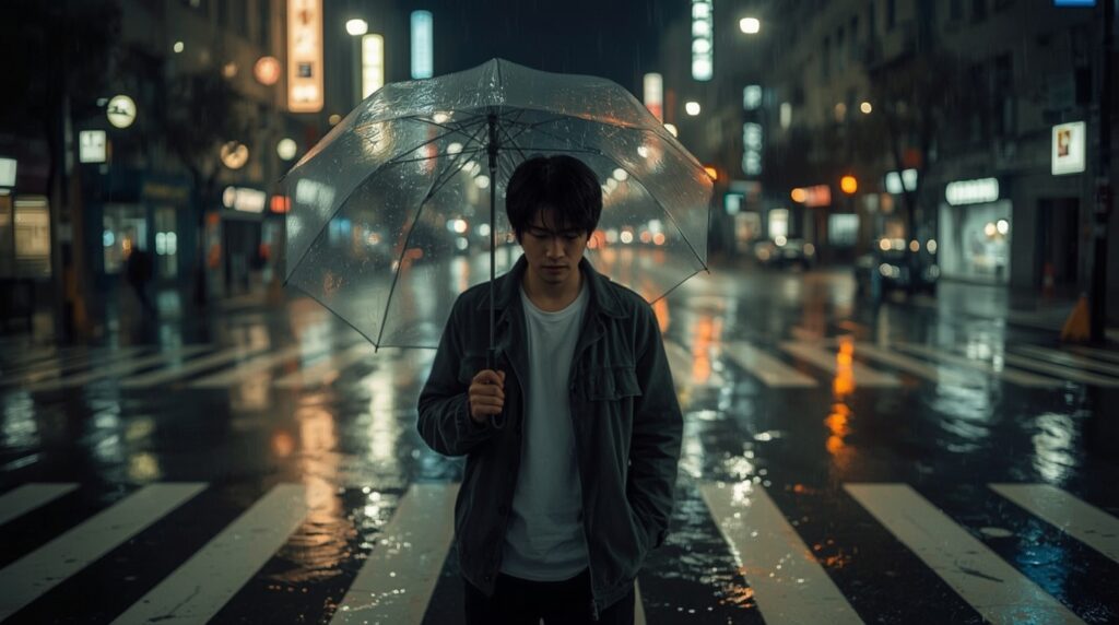 傘をさす人物