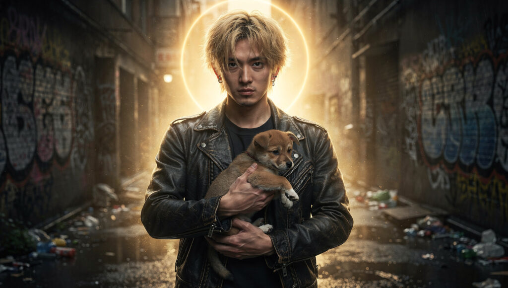 後光の差す男性