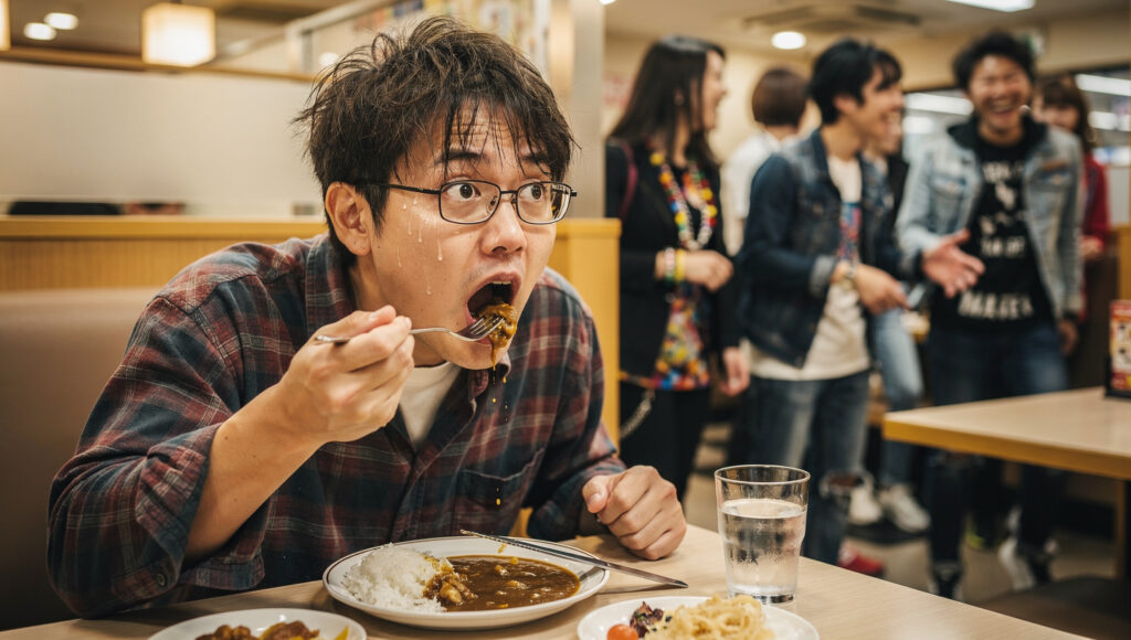 食事中に同級生に遭遇した男性