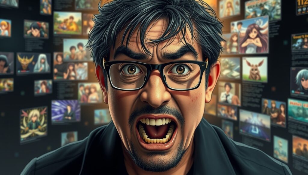 作品の関連ファイルが脳内再生される男性