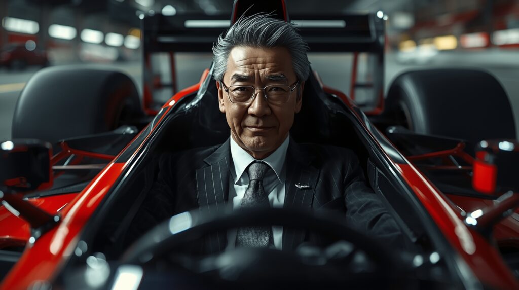 F1カーを運転する男性