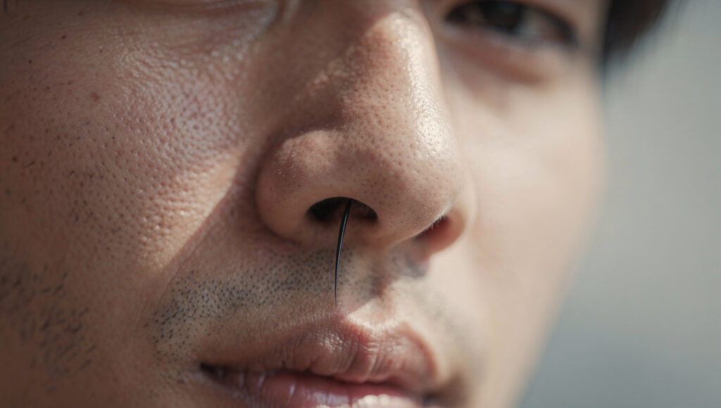 黒々とした鼻毛がピョロっと飛び出ていたその瞬間