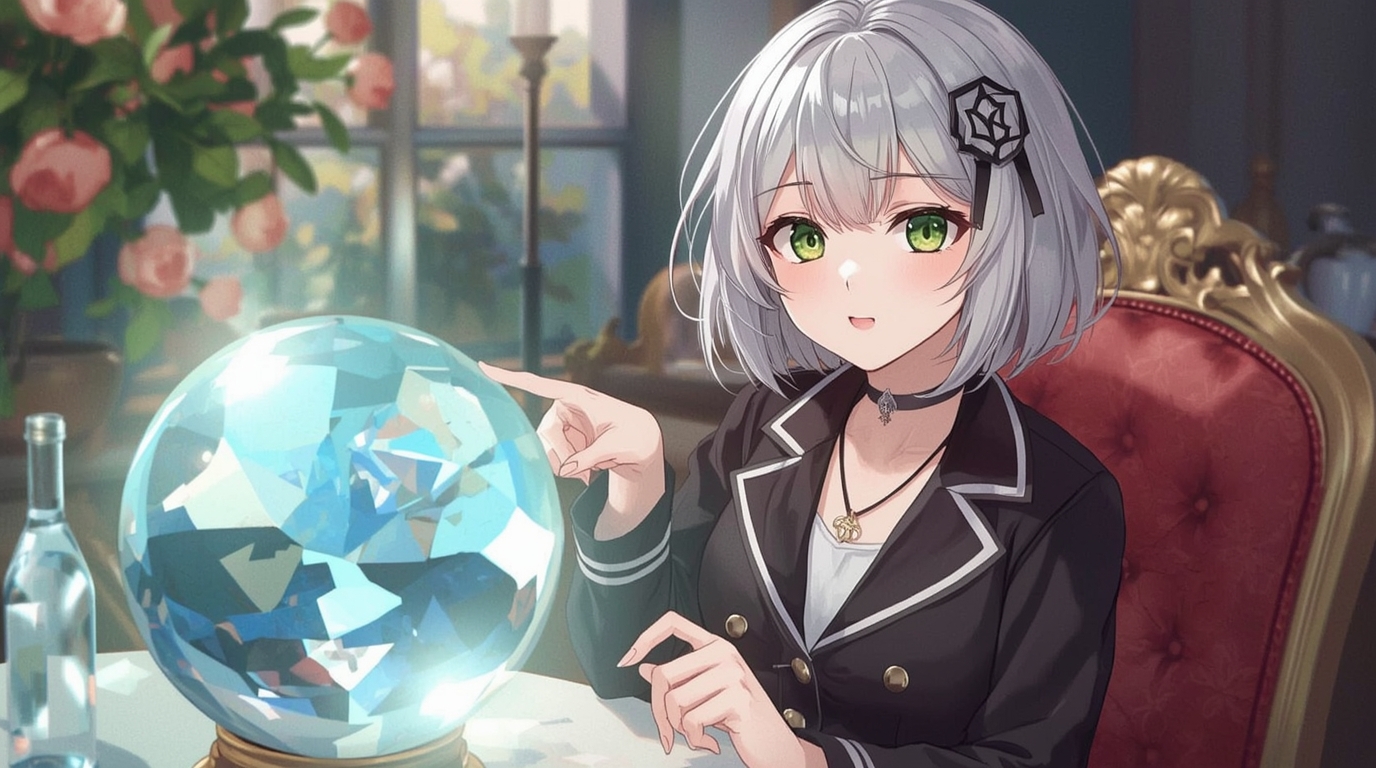 水晶玉を指差す占い師